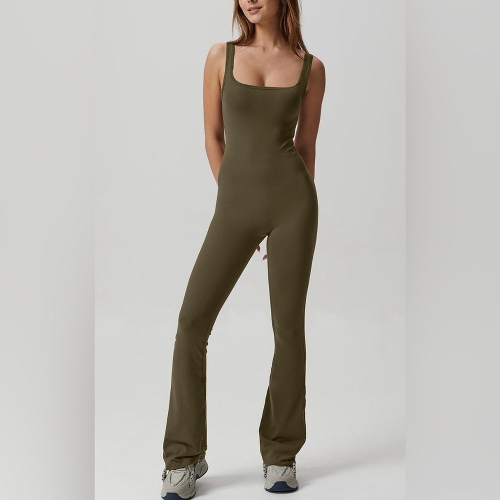 QINSEN Wide Leg Jumpsuits Tank Square Neck Bodycon Full Length Small